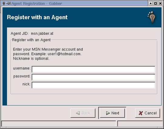 Registering with a gateway in Gabber