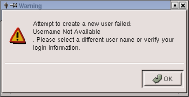 Username taken warning in Gabber